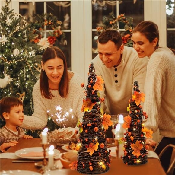 CRCZK 16inch Fall Tree Decoration Indoor, 2PCS Artifical Autumn Rattan Pumpkins - Picture 7 of 8